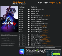 Ninja Gaiden 4 多功能修改器 v1.0+ - 忍者龙剑传4 十八项全能训练器