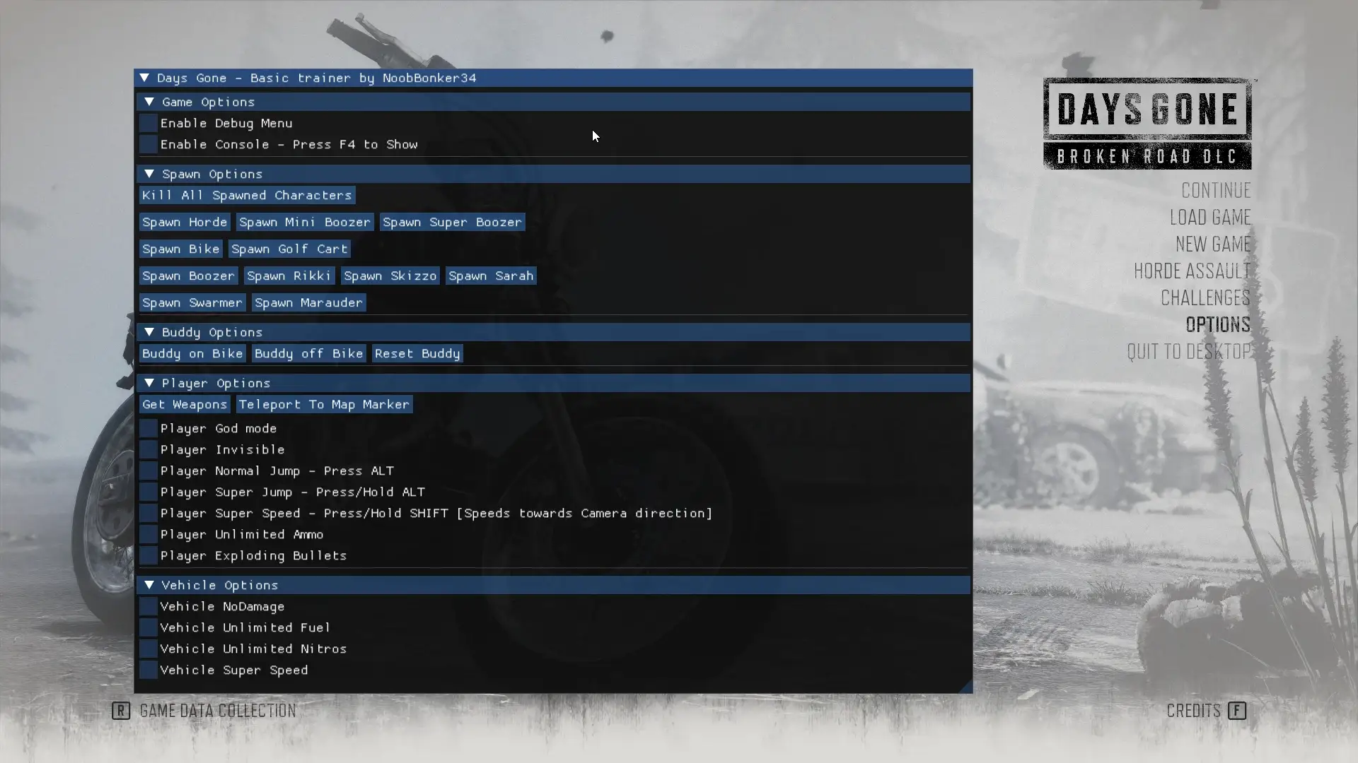 5321.webp 终极控制台MOD -( 一键召唤队友载具,上帝模式无限弹药)Days Gone Remastered - Mod Menu