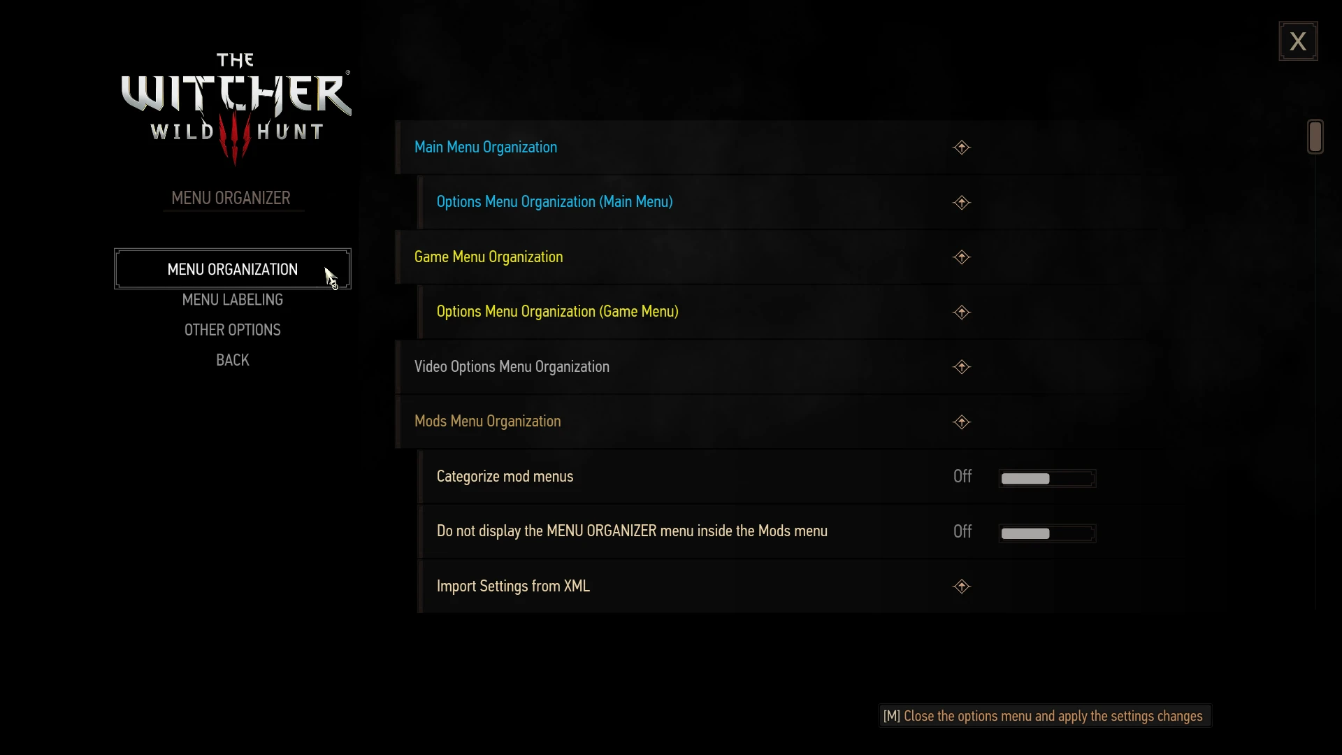 巫师3菜单管理器 - Menu Organizer v3.2.1