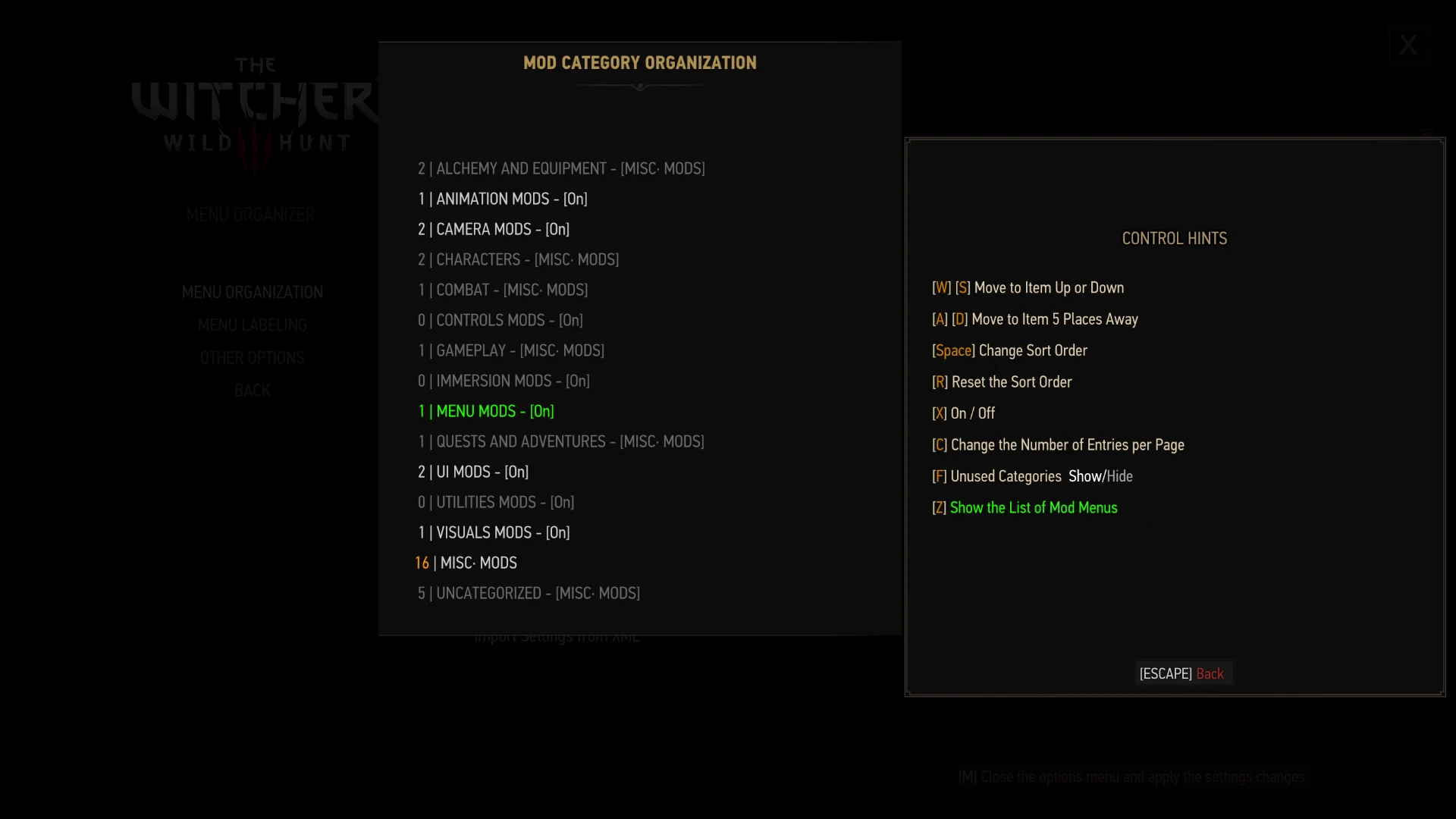 巫师3菜单管理器 - Menu Organizer v3.2.1