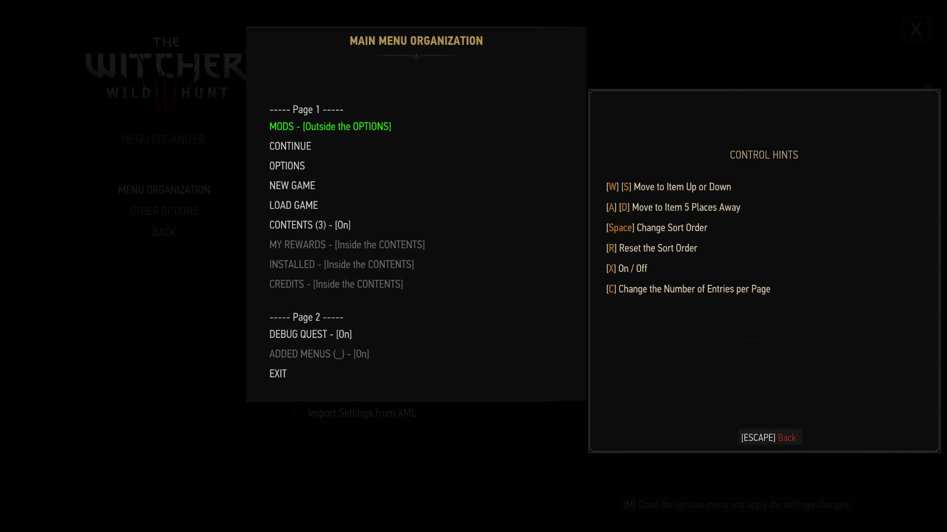 巫师3菜单管理器 - Menu Organizer v3.2.1