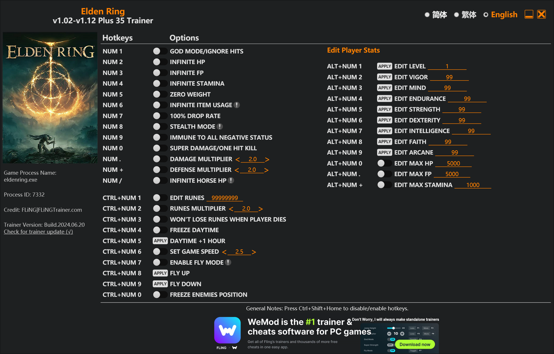 艾尔登法环风灵月影修改器 - Elden Ring Shadow of the Erdtree trainer